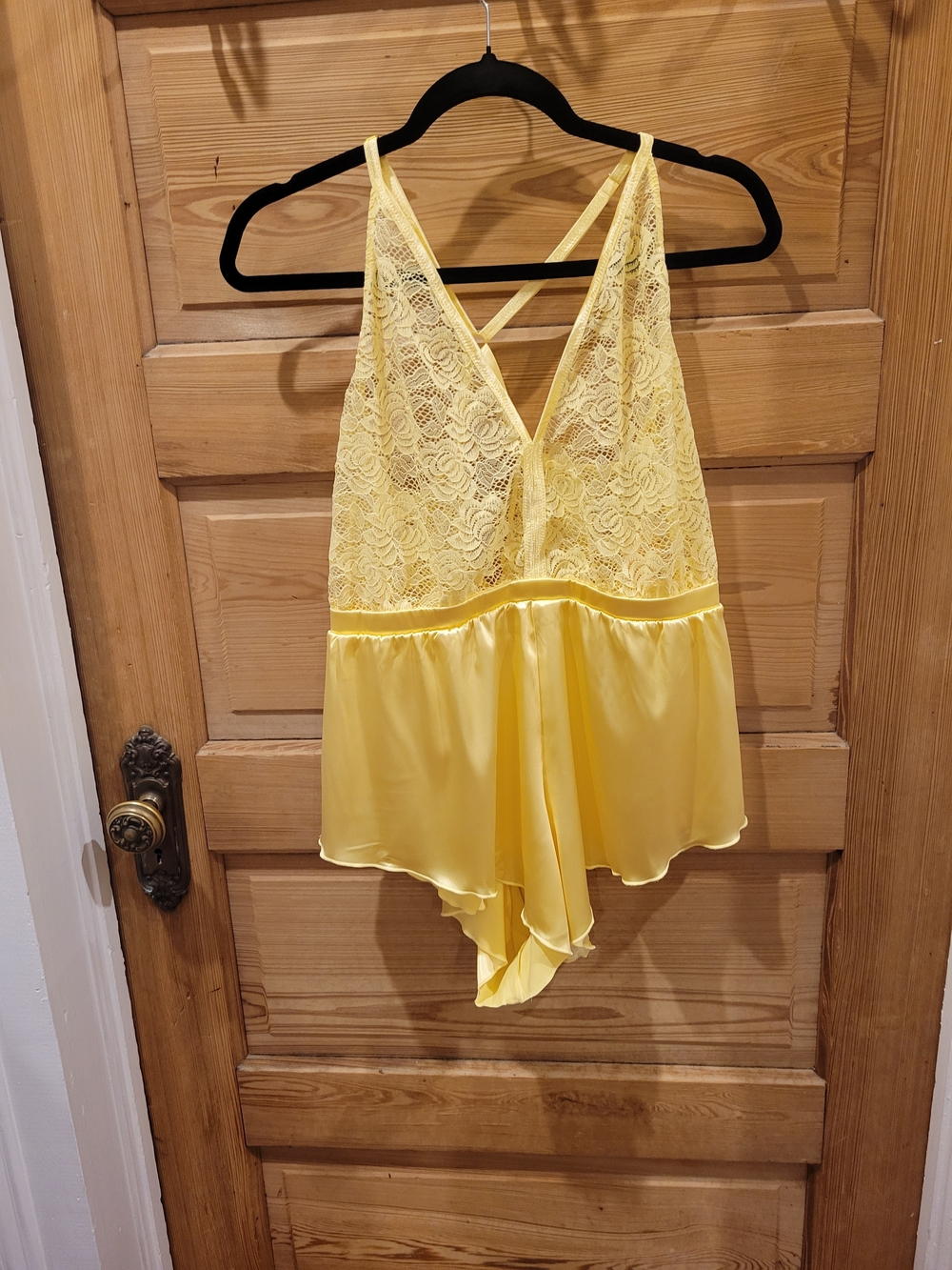 Delicate Lace & Satin Yellow Chemise Romper